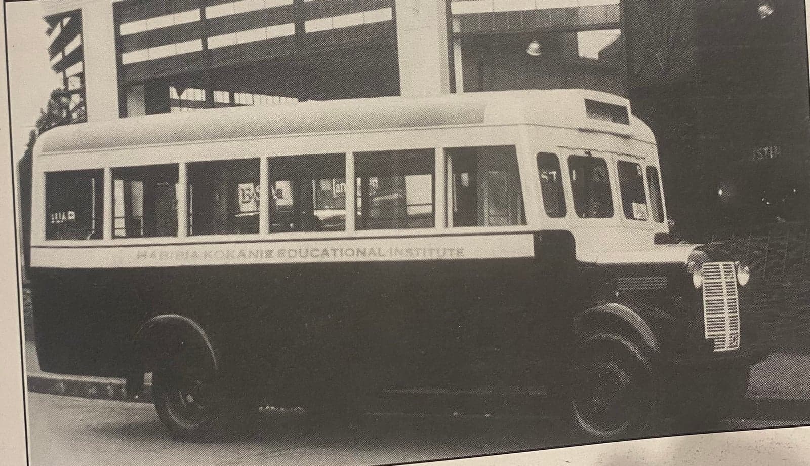 The historic Habibia Kokanie Educational Institute bus — a piece of the school's heritage